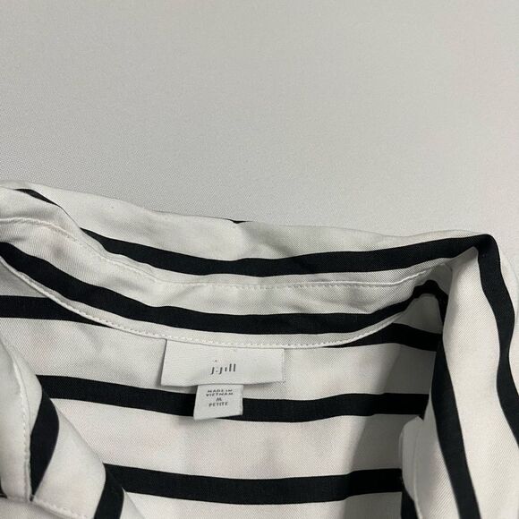 J. Jill White Black Stripe Popover Stripe Tunic Top Blouse Size MP Medium Petite - Picture 3 of 7